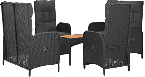 vidaXL Garten Essgruppe 5-TLG., Gartenmöbel Set mit Kissen, Sitzgruppe für Garten Terrasse, Gartengarnitur Gartenset, Schwarz Poly Rattan