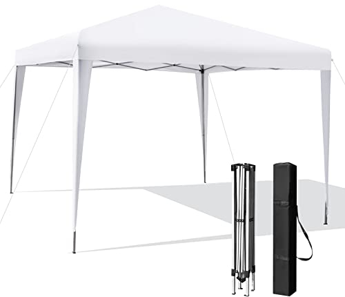 COSTWAY 3x3m Pop-Up Pavillon, Faltpavillon faltbar, Gartenzelt höhenverstellbar, wasserdicht, Gartenpavillon mit Tragetasche, für Garten, Strand, Terrasse (Weiß)