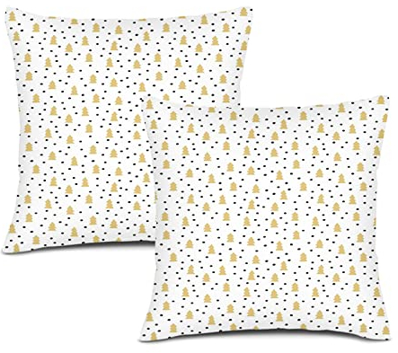 Quadratische Kissen, 45 x 45 cm, minimalistische Kiefernbaum-Punkte, quadratisch, dekorativer Kissenbezug, Plüschstoff, sandbraun, schwarz, weiß