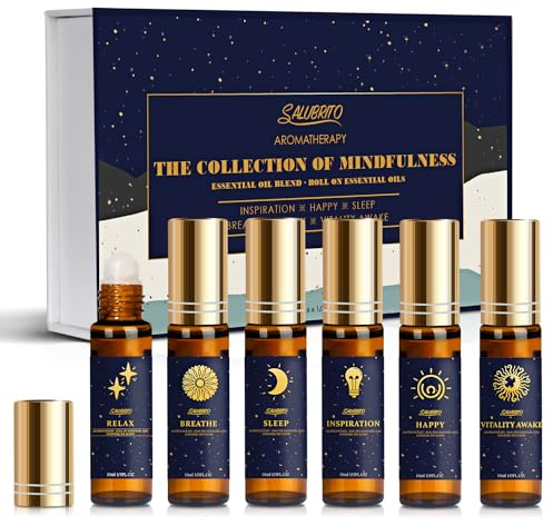 SALUBRITO Ätherische Öle Set, Roll On Ätherische Ölmischungen Set, Aromatherapie Öle für Massage, Körperpflege, Schlafen, Atmen, Entspannen, Geschenk für Frauen und Männer