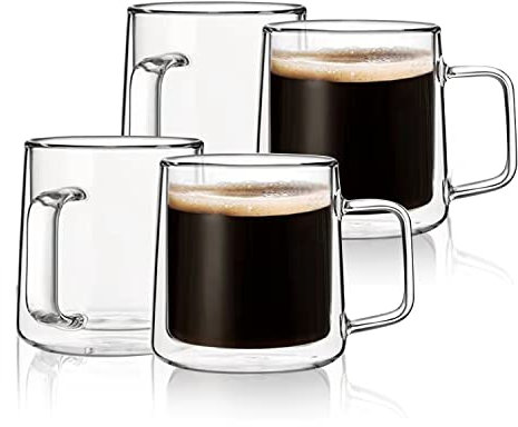 CNGLASS Doppelwandige Latte Macchiato Gläser (Set 4x300ml), Kaffeegläser mit Griff,Klare Isolierte Kaffeetassen Glas für Latte, Cappuccino, Teebeutel