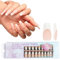 French Tip False Nails - 3 In 1 Soft Gel Nail Tips - 300pcs Long Coffin French Tip Press On Nails - Pre-Applied Tip Base Coat Cover - 15 Size Matte Soft Gel Fake Nails For Nail Extension Easy Diy