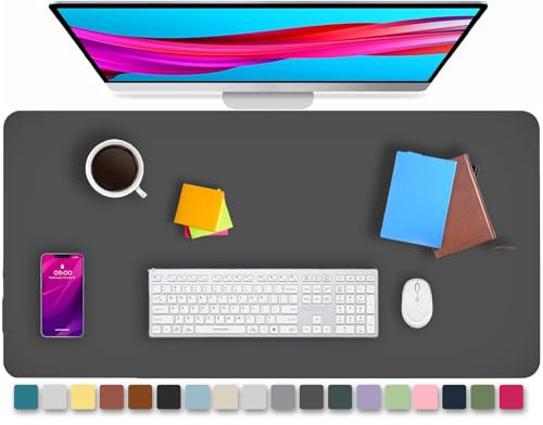 KKTECH Leather Desk Pad, Non-Slip, Mouse Pad, Premium Office Table Writing Mat for Laptop Writing, Waterproof Leather Mat (Dark Grey, 60 x 35)