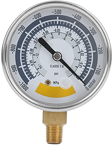 Vakuum Manometer 0-14 PSI Druckmessgerät aus Edelstahl, Präzision Manometer für Vakuumpumpe, Druckmessung von Wasser, Öl und Gas, 1/8 Zoll NPT Anschluss