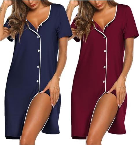 Ekouaer Women Nighties Short Sleeve Above Knee Soft Cotton Nightdress Ladies loose Floral Print Summer Loungwear Sleepwear