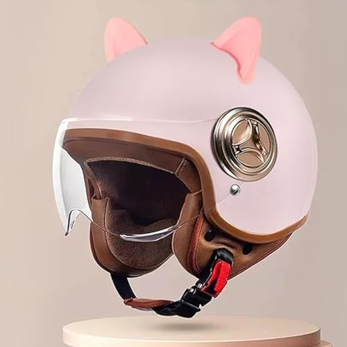 Vintage-Vespa-Motorradhelm Mit Offenem Gesicht, 3/4-Retro-Moped-Halbhelm Mit Visier Für Erwachsene, Damen Und Herren, Street Jet-Helm Für Roller,ECE-Geprüft B,54-61cm
