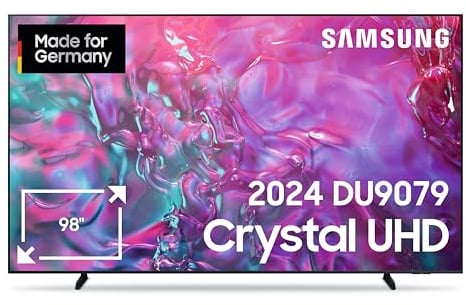 Samsung Crystal UHD 4K DU9079 Fernseher 98 Zoll (249 cm), AI TV mit Gaming-Hub, Motion Xcelerator 120 Hz, Tizen OS, Smart TV, Alexa, Knox Security, 3D Surround Sound & Q-Symphony, KI TV