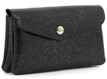 flora & co - Porte-Monnaie Et Cartes en Similicuir Irisé Brillant - Portefeuille Pochette Format Mi-Longue À Magnétique - Pratique Léger - Noir