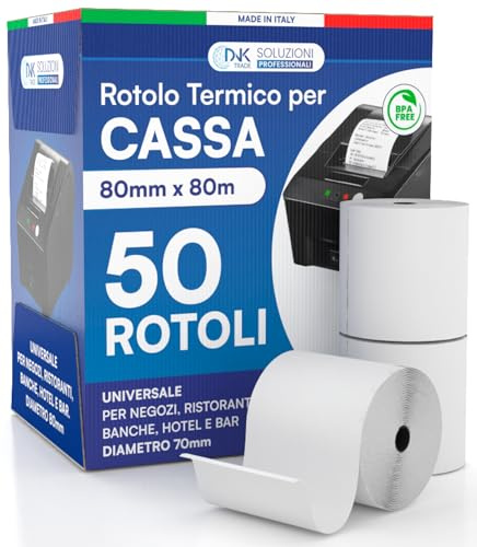50 Rotoli Termici Registratori di Cassa 80x80 Carta Termica Omologata | Alta Qualità Compatibili con Nexi Axerve e Ingenico