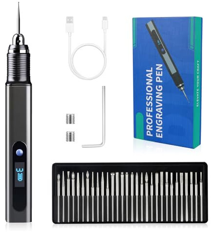 Cykelith Electric Engraving Pen with 30 Bits USB Rechargeable Cordless Etching Pen Professional Mini Carving Machines Portable DIY Rotary Tool Engraver for Jewelry Stone Wood Glass Metal Plastic