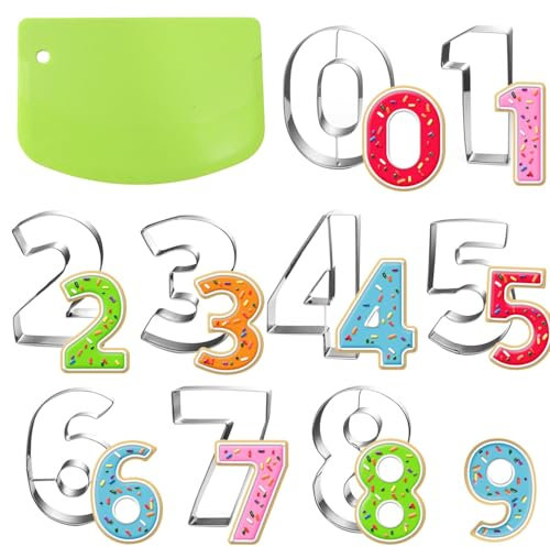 Ukoosien Lot d'emporte-pièces en forme de chiffre avec spatule de 8,3 cm - Emporte-pièces pour biscuits, fondants, biscuits, fondants