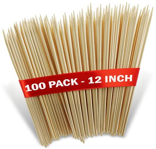 100pcs 12 Bamboo Skewers Sticks for BBQ Kabob Grilling Barbecue Marshmallow Roasting Smore Stick 4mm Thick Wooden Craft and More Size Choices 8/10/12/16 inch Long (12 inch)