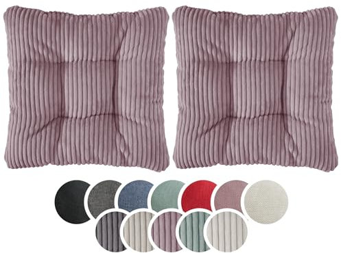 sleepling Stuhlkissen 2er-Set, Cord Optik, weicher Möbelstoff, 38 x 38 cm, Sitzkissen in Farbe Altrosa