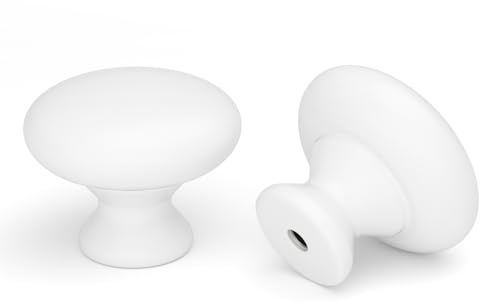 Goldenwarm 15 Pack Glossy White Cabinet Knobs Round Cupboard Door Knobs Mushroom Knobs for Cupboards & Draws, Wardrobe Door Knobs Drawer Handles