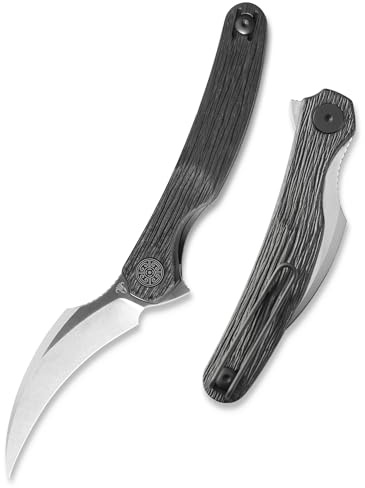 Cavol Mantis Flipper Pikal Messer,2.52 ELMAX Klinge Klappmesser,Handgefertigt Gravierter Titan Griff 4.2, EDC Taschenmesser (Schwarz-satiniert)