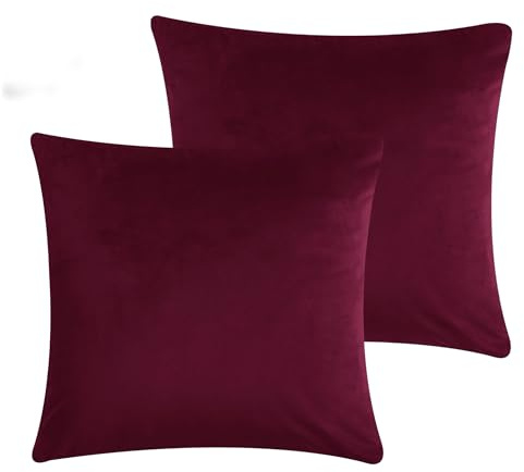 Moonlight Bedding Cushion Covers 45 x 45 cm Burgundy Soft Velvet Square Throw Pillowcases Invisible Zipper 18x18 Inches Pack of 2 Charcoal Cushion Cover for Sofa Couch Chair Bedroom Car