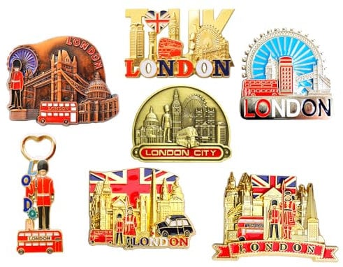 Set of 7 Great London Icons Metal Fridge Magnets - Iconic UK Souvenir Collection