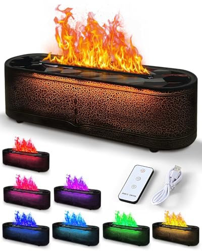 260ml Flammen Aroma Diffuser, Diffuser ätherische öle mit Fernbedienung, 7-Farben-Licht & 2/4/6 Stunden Timer, Wasserlose Abschaltautomatik, Leise Luftbefeuchter für Wohnungen und Büros
