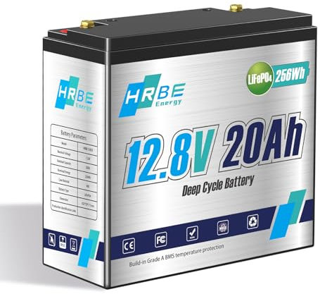 HRBEENERGY Batteria ricaricabile al litio 12 V 20 AH LiFePO4, protezione BMS affidabile 20 A integrata, 2000+ cicli profondi, perfetta per piccoli inverter, giocattoli, sistemi di allarme