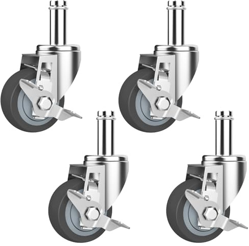 RILIDRI Rueda de 7.6 cm para estanterías de alambre, rueda de andamio resistente con freno, juego de 4 ruedas de repuesto para estantería de metro (0.864 x 2-3/16 pulgadas)