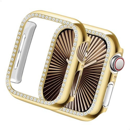 Yolovie Kompatibel für Apple Watch Hülle Series 11/10 46mm, Harter PC Bling Gehäuse mit glitzernden Strass-Steinen in Diamant Gestell Schutzhülle Stoßstange Frauen für iWatch (Gold)