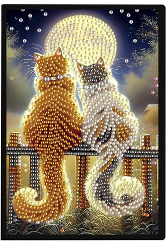 SHEGZHUC 14.5x21cm Diamond Painting Notizbuch A5 Blank Diamant Painting Notizbuch Diamant Malerei Notizbuch Diamond Painting Strass Special Spezialsteine Tagebuch Mädchen Geschenke(Katze und Mond)