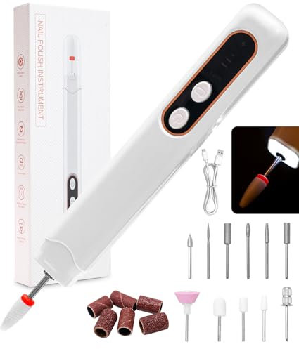 Toaren 12 en 1 Ponceuse pour Ongles, Lime a Ongle Electrique Sans Fil Ponceuse Pour Ongles Électrique, Vitesse Réglable, avec LED, Manucure Pédicure pour Salon et Maison,Ongles en Acrylique et Gel