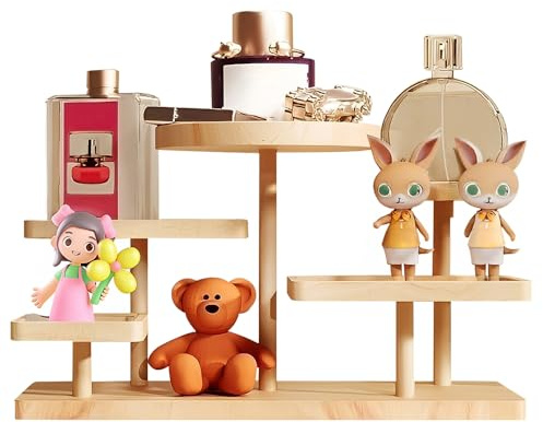 Mulaibdin Jewellery Stand, Tiered Display Stand Wood, Earring Storage Organiser, Display Shelves for Collectibles, Perfume Bracelet Holder Tray, Wooden Display for Crafts,Selling,Gift (Natural)