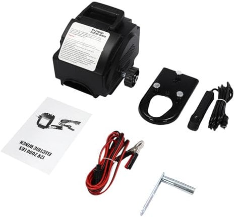 Cabrestante eléctrico de 12 V – Cabrestante de alto rendimiento con 300 W y 2721 kg de fuerza de tracción, caja de engranajes de acero para coches, remolques, barcos, yates y cabrestantes