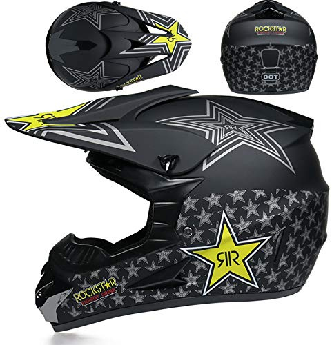 SMTSEC Jugend Motorradhelm Motocross Helm Kinder Erwachsene Cross Helms Herren ATV Motorradhelm MX Enduro Full Face MTB Helm DOT/ECE-Zertifizierter Mit Brille Maske Handschuhe Downhill Helm,Black/A-M