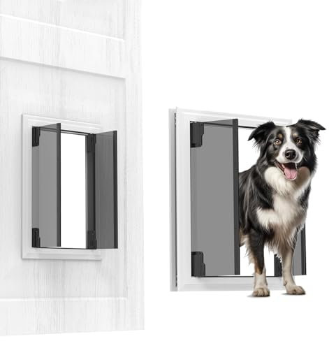 Large Dog Door, Energy Efficient French Dog Door with Aluminum Frame, Telescoping Tunnel, Magnetic Flaps and Sliding Lock Panel - Large