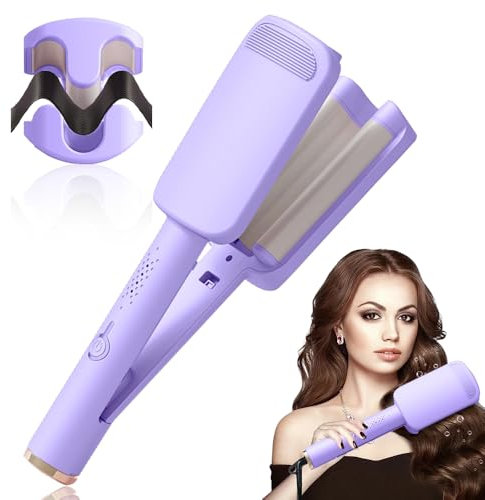 Vmxlso French Wave Curling Iron, 32mm Mermaid Hair Waver, Wave Hair Styler with 4 Gears Temperature, Fast Heating Wave Curler, Hair Wavers for Long/Short Hair Purple