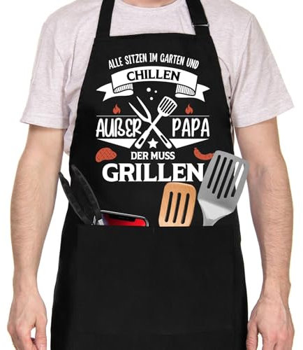 Papa Geschenke Grillschürze Männer Kochschürze, Schürze für Mann Verstellbare Backschürze, Küchenschürze als Geburtstagsgeschenk, Geschenk für Männer, Papa, Geburtstag, Vatertag, Grillen, Weihnachten