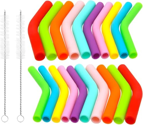 KIBBEH 40 Pcs Food Grade Silicone Straw Elbows Tips, Soft Reusable Stainless Steel Straw Nozzles Fit for 1/3 and 1/4 Wide (8mm and 6mm Outer Diameter Stainless Steel Straws, Multicolor