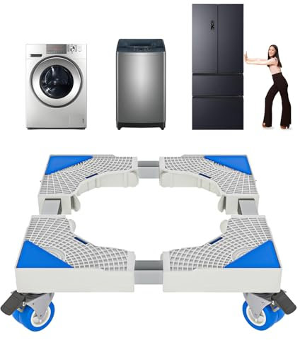 Base extraíble para lavadora, base ajustable de 41 a 65 cm, para secadora, frigorífico, alta resistencia, amortiguador y reducción de ruido [clase energética A+++] (4 ruedas) [Clase de eficiencia ener