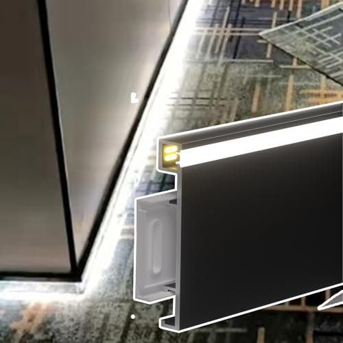 Battiscopa Battiscopa In Alluminio Con Canale LED, Battiscopa Nero Con Adattatori E Raccordi, Lampada Da Parete In Metallo Per Soggiorno, Camera Da Letto, Interna(H 80mm/3 in,L 100cm(40in))