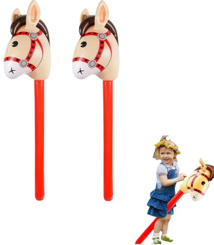 Heanvmyss Aufblasbares Stabpferd,2 Stück 37 Zoll Hobby Horse,Kinder Steckenpferd Basteln,Pferdekopfstäbe Spielzeug Luftballon für Pferde Motto Geburtstagsfeier,Dekoration,Party(Rot)
