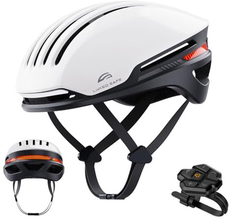 LIZVIE Fahrradhelm mit Bluetooth, intelligenter Fahrradhelm für Erwachsene Männer Frauen mit Lautsprechern, Auto-Bremsblinker, vorderen und hinteren LED-Blinkern, Fernbedienung. (Weiß, S)