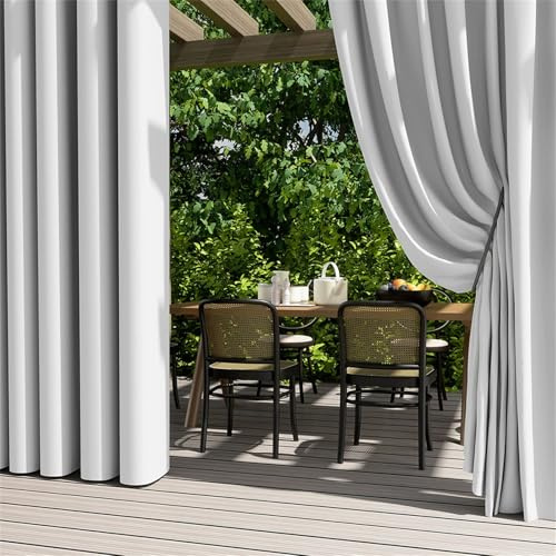 Hiseng Rideaux Extérieur Imperméable, 2 Pièces Rideau Isolant Occultant Thermique avec Oeillet pour Jardin Pergola Cabane Tonnelle Terrasse (Blanc,132x243cm)
