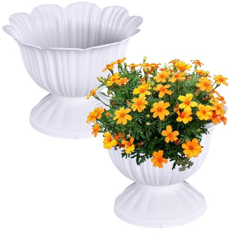 Plantador de urna de 2 piezas, maceta de flores romanas blancas 7x5 macetas de plantas de planta de plástico para la planta decorativa para la oficina domicilio Urna de regalo de jardín de jardín