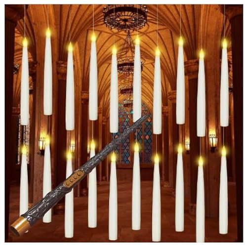 Besight 10 Stück LED Schwebende Kerzen mit Zauberstab Fernsteuerung, 2 Timer Funktionen, Batteriebetrieben, LED Hängende Flackernde Floating Candles für Halloween Deko Weihnachtsdekoration