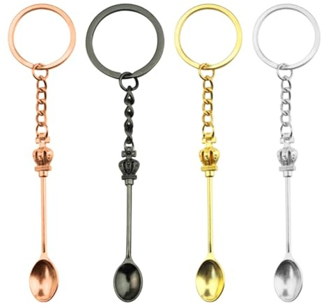 4 Pcs Spoon Necklace, Medicine Spoons Mini Spoon Keychain Kit, Alloykeyring Nucklaces, Gadget for Men Women Backpack Pendant Party Favors, Small Gift for Festival Sugar Tea Canape Tableware