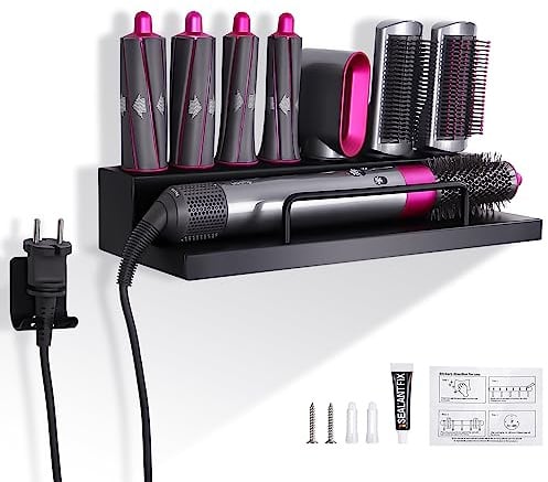 Birshe Wandhalterung Halter für Styler Zubehör, Schwarz Aufbewahrungshalter für Airwrap, Lockenstab Halterung fürAirwrap, Schraubbare Montage, Aluminium