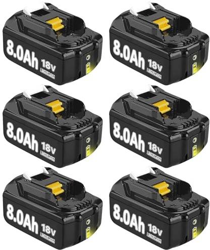 6 Stück 8000mAh Ersatzakku für Makita Akku18V BL1860B mit LED Indikator | BL1850B BL1850 BL1840 BL1830 BL1860 BL1835 BL1845 BL1820B, Kompatibel mit Elektrowerkzeugen mit LED Indikator