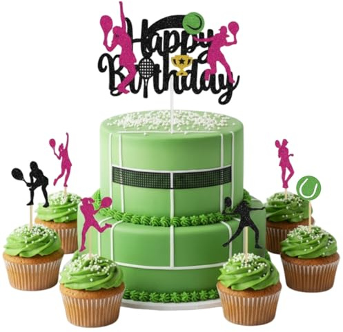 25 Stück Tennis Torte Deko Tennisball Cupcake Topper Kuchen Dekoration für Tennis Party Geburtstag Baby Shower Kinder Jungen Maedchen Sport Thema Kuchendeko Tortenstecker