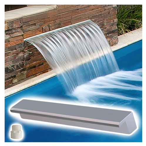 AMUFJJ Déversoir Cascade Kit De Fontaine pour Piscine, Bassin en Acier Inoxydable avec Cascade Et Déversoir, Fontaine Murale Moderne À Débordement.(Silver,60cm (2ft))