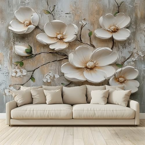 MKBKLI Papier Peint Panoramique Parfum floral peinture à l'huile blanche 250 (H) x 175 (L) cm, Papier Peint Géant 3D Salon Chambre Salle à Manger Chambre d'Enfant Décoration Murale