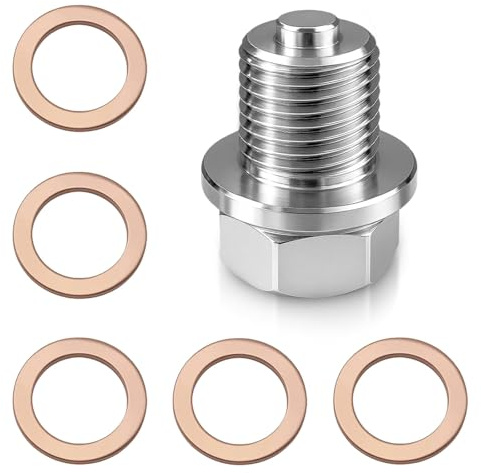 VZU Magnetische Ölablassschraube, M14 x 1.5 mit 5 Dichtungen - Fängt Metallpartikel, Universelle Ölwannenablassschraube für Auto, Motorrad & Boot