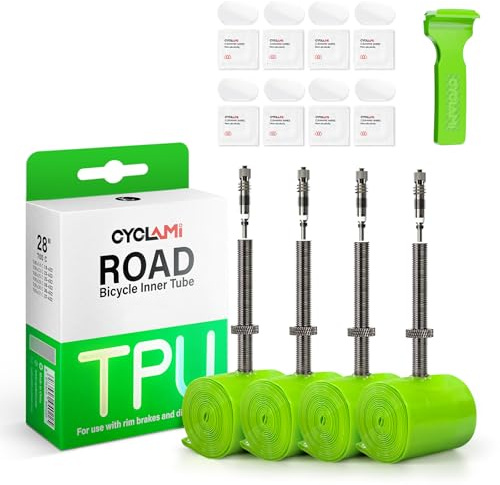4er‑Pack CYCLAMI TPU Schlauch 700×18–32C & MTB29/27,5/26 Zoll Fahrradschläuche Metall Herausnehmbarer Presta-Ventil 45/60/80mm für Rennrad und Mountainbike