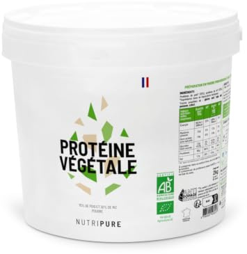 Nutripure - Protéine Végétale Bio - 80% Protéines - Goût Neutre - 2 kg | Alternative Whey Protein Vegan - Apport Quotidien & Sport - Protéine de Pois & Riz - Sans Sucres - 2 Mois - Made in France